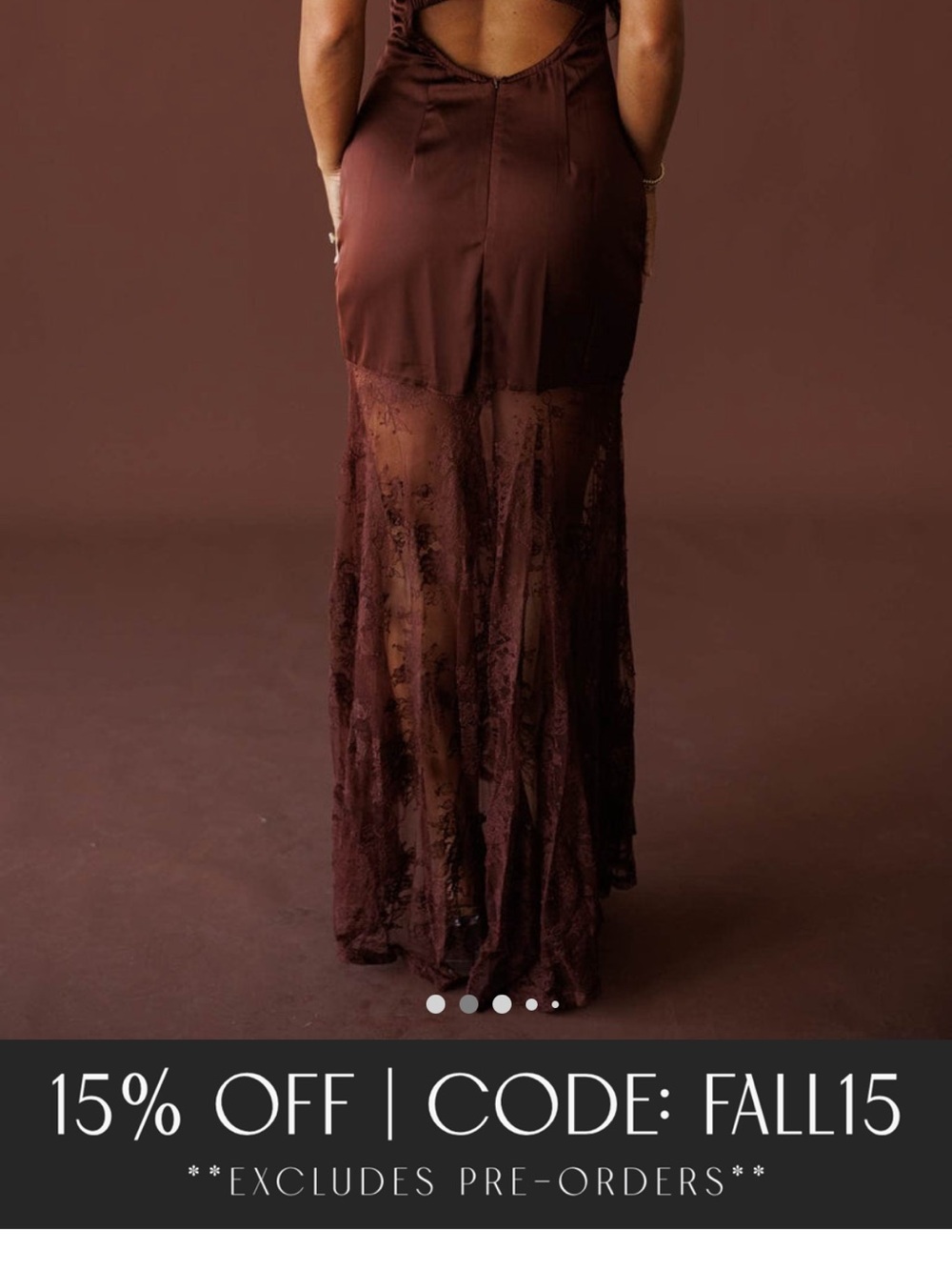 Brown Satin & Lace Maxi Dress with V-Neck - Picture 2 of 3